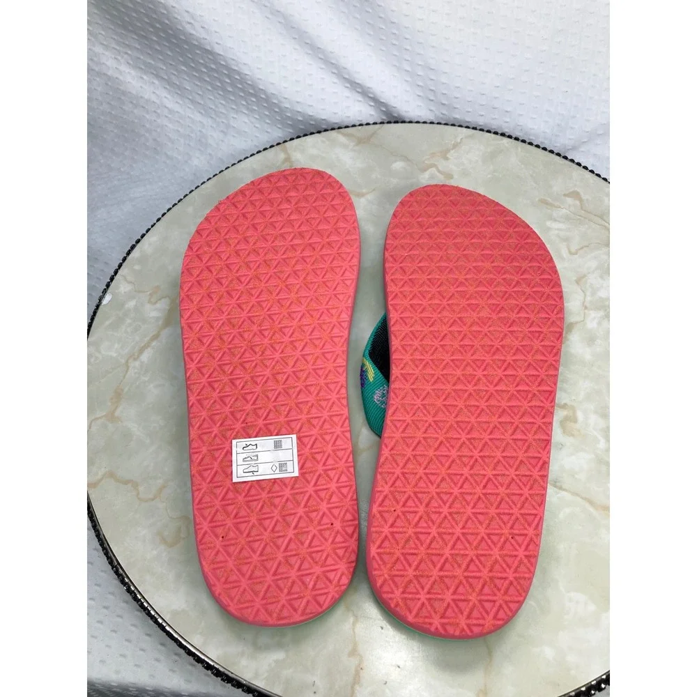 Teva Mush II Floral Embroidered Flip Flop Sandals Kids 6 Teal Green Summer Chic